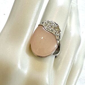 EV silver tone pink rhinestone ring